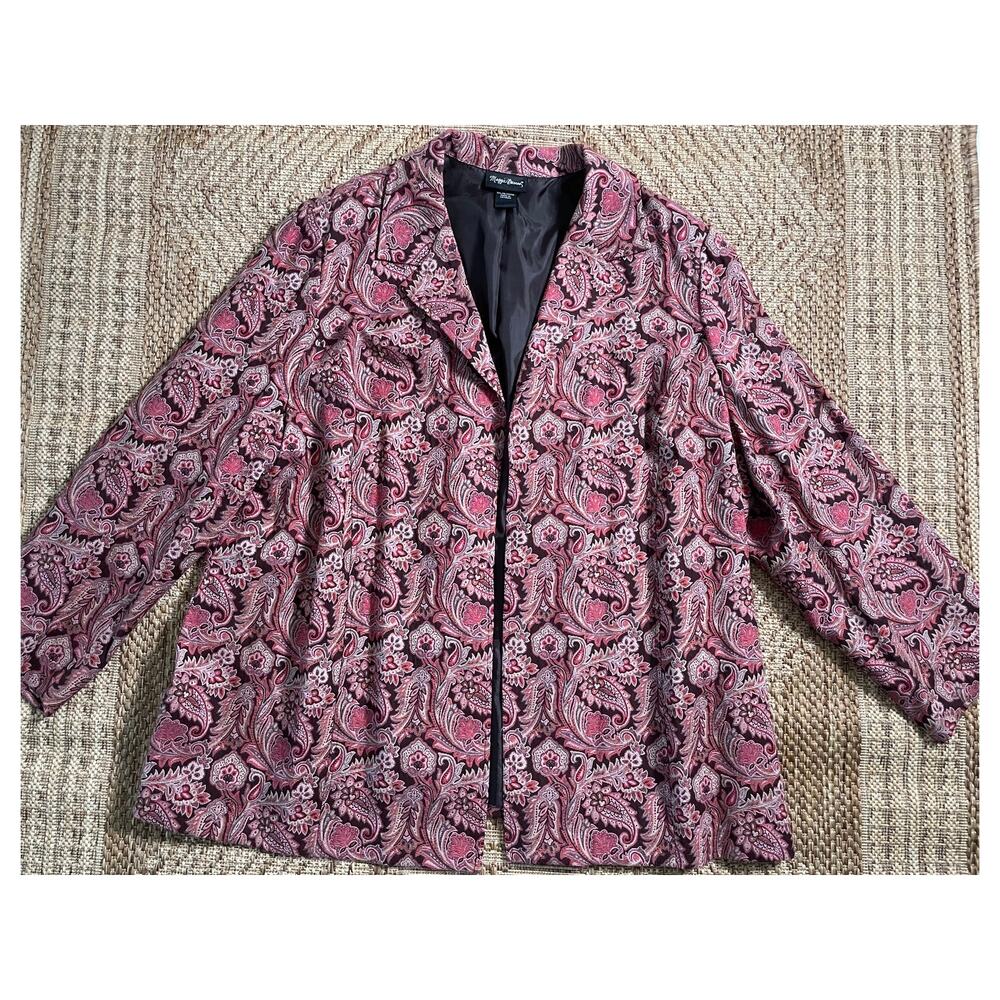 Vintage 90s Maggie Barnes Tapestry Paisley Pattern open front blazer SZ 3x